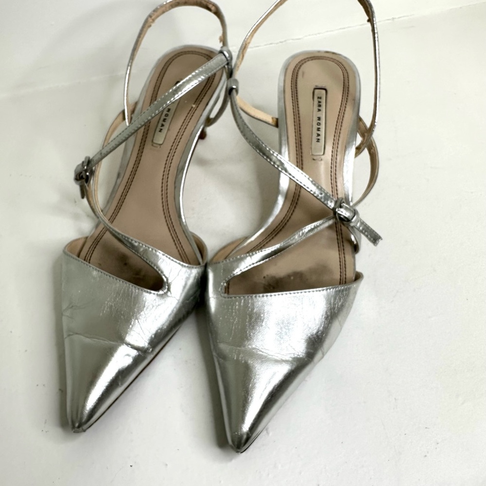 Silver kitten heels